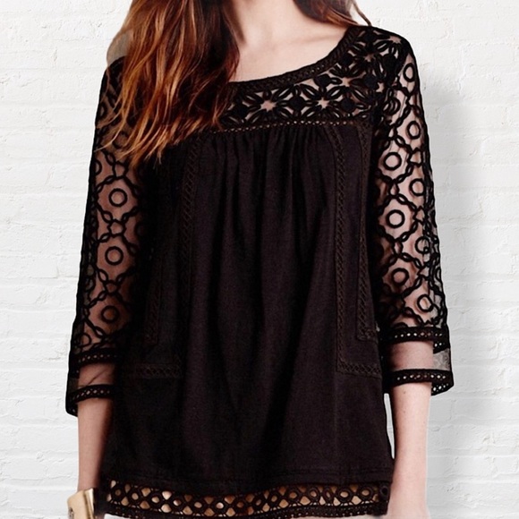 Anthropologie Meadow Rue Black Lace Top Size Medium - Picture 5 of 5